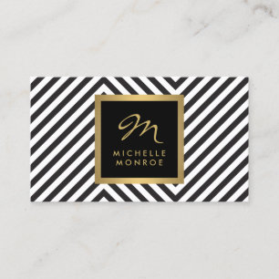 Carte De Visite Monogramme Moderne Minimaliste Or Rayure Noir Blan