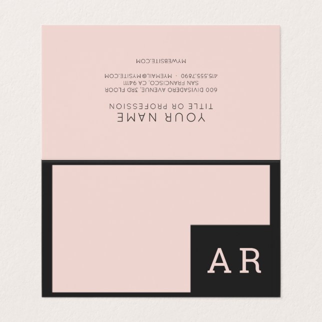 Carte De Visite Monogramme moderne minimaliste Pastel rose et noir (Extérieur déplié)