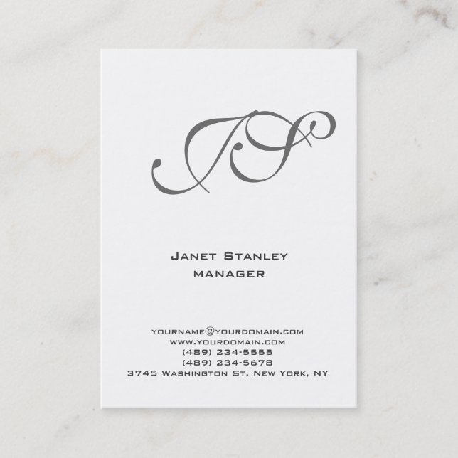 Carte De Visite Monogramme moderne moderne simple blanc gris (Devant)