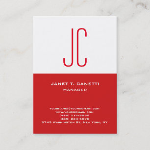 Carte De Visite Monogramme moderne moderne simple blanc rouge