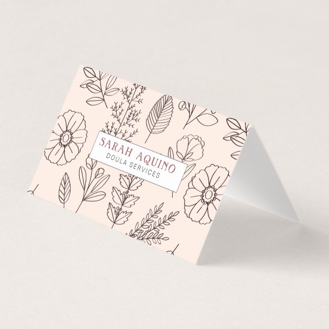 Carte De Visite Monogramme Moderne & Motif Floral Doula Ou Midwoma (Devant)