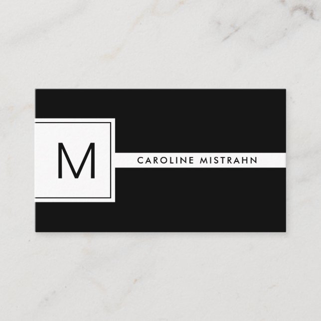 Carte De Visite Monogramme moderne noir & blanc professionnel (Devant)