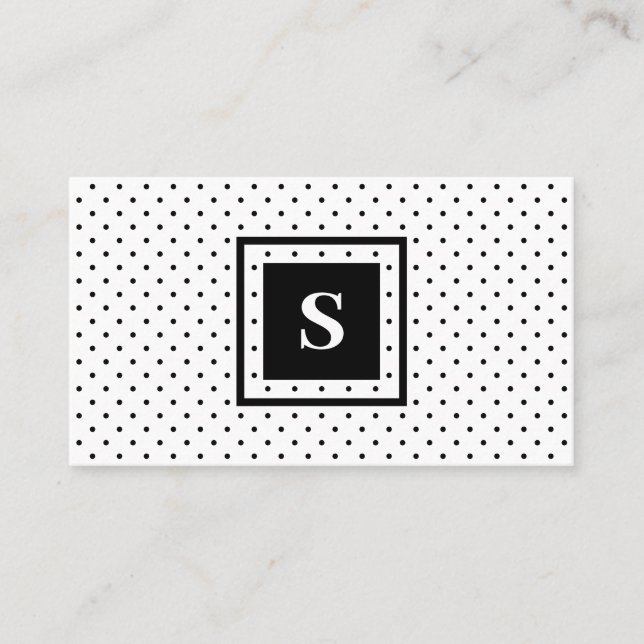 Carte De Visite Monogramme moderne noir sur blanc Polka Motif (Devant)