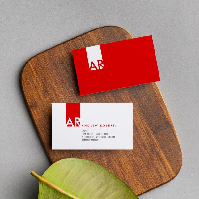 Carte De Visite Monogramme moderne personnalisé blanc rouge épuré  (Créateur téléchargé)