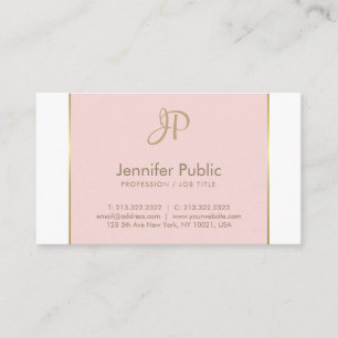 Carte De Visite Monogramme moderne Pink Or Blanc pur Plaine tendan