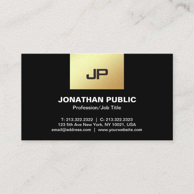 Carte De Visite Monogramme moderne professionnel Elégant Black Gol (Devant)