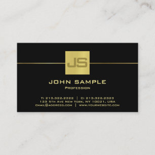 Carte De Visite Monogramme Moderne Professionnel Élégant Noir Or