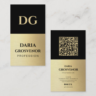 Carte De Visite Monogramme moderne professionnel Faux Gold QR Code
