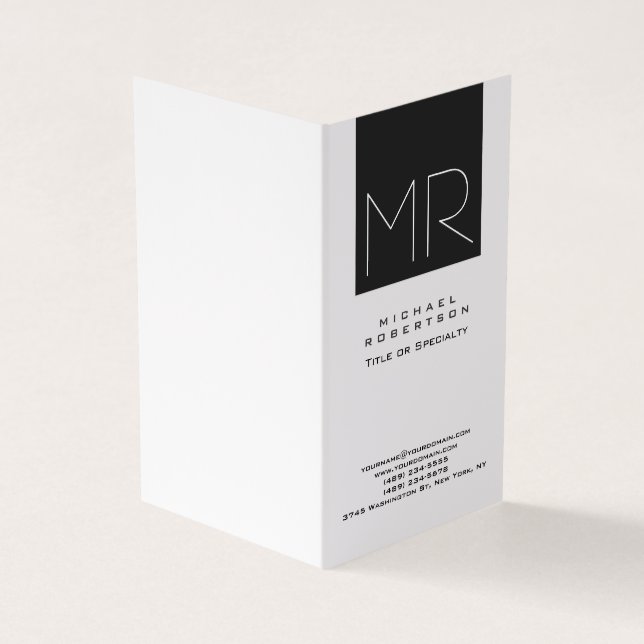 Carte De Visite Monogramme moderne professionnel noir et blanc (Extérieur)