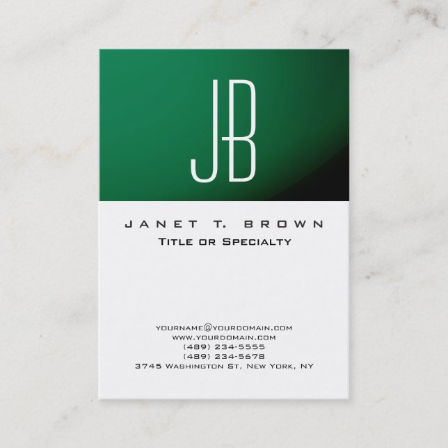 Carte De Visite Monogramme moderne professionnel Simple Vert Blanc (Devant)
