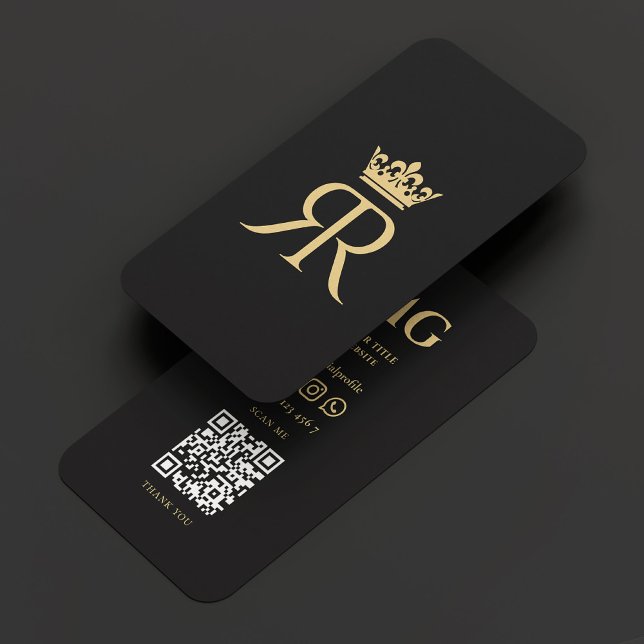 Carte De Visite Monogramme moderne R Couronne Noir Luxe (Modern Monogram R Crown Black Luxury Business Card
)