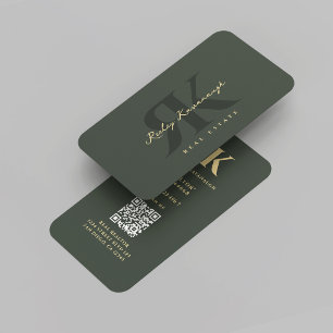 Carte De Visite Monogramme moderne R K Vert foncé