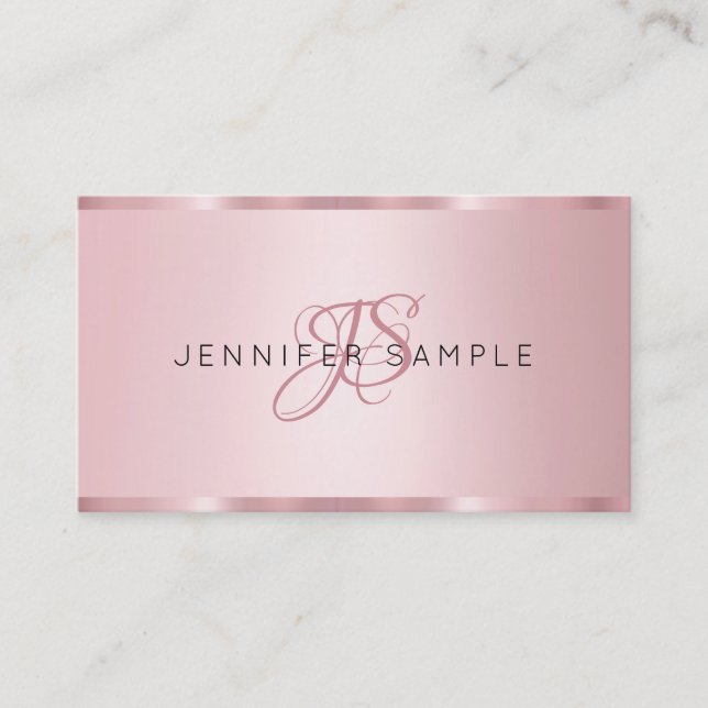 Carte De Visite Monogramme Moderne Rose élégant Gold Premium Silk (Devant)