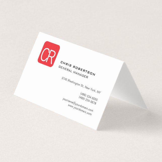 Carte De Visite Monogramme Moderne Rouge Blanc Professionnel Simpl (Devant)
