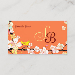 Carte De Visite Monogramme moderne Sakura Bird