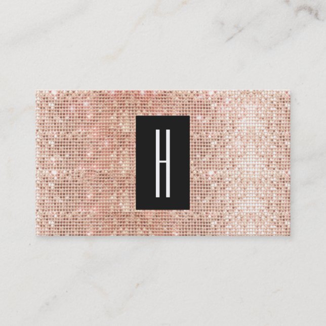Carte De Visite Monogramme moderne, Séquences d'or Roses Faux (Devant)