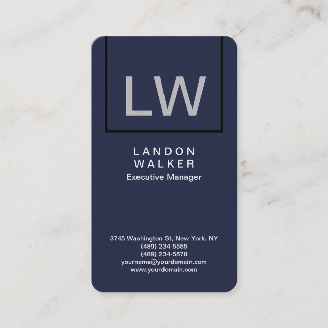 Carte De Visite Monogramme moderne simple professionnel bleu nuit (Devant)