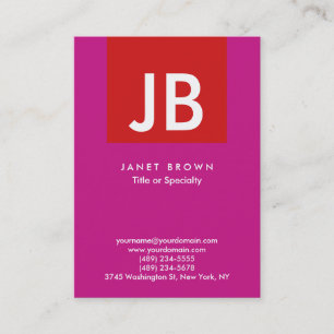 Carte De Visite Monogramme moderne spécial Violet Rouge Bande blan