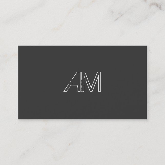Carte De Visite Monogramme moderne sur noir carbone (Devant)