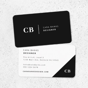Carte De Visite Monogramme moderne tendance noir et blanc