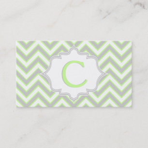 Carte De Visite monogramme moderne vert citron vert, gris chevron