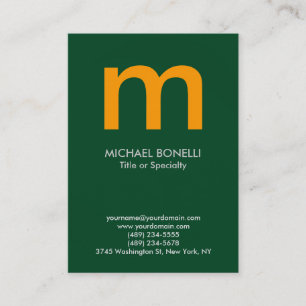 Carte de visite monogramme moderne vert vert moder