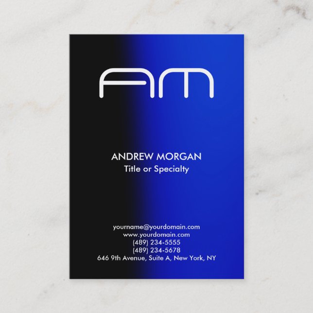 Carte De Visite Monogramme moderne vertical tendance noir bleu (Devant)