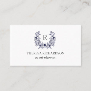 Carte De Visite Monogramme    Monogramme de couronne blanche bleue