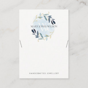 CARTE DE VISITE MONOGRAMME MONOGRAMME DE FOLIAGE D'OR BLEU ÉCRAN
