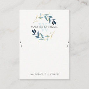 CARTE DE VISITE MONOGRAMME MONOGRAMME DE FOLIAGE D'OR BLEU ÉCRAN