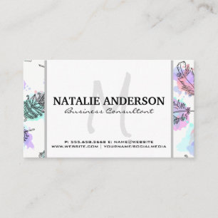 Carte De Visite Monogramme   Motif Boho Feathers