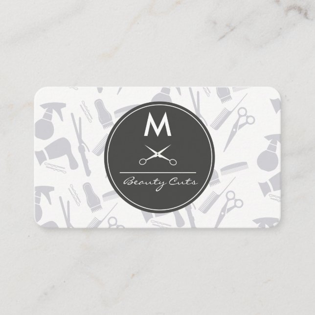 Carte De Visite Monogramme Motif d'outil de salon (Devant)