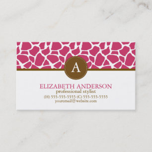 Carte De Visite Monogramme Motif Fuchsia Giraffe
