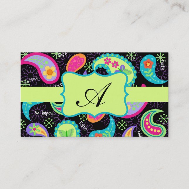 Carte De Visite Monogramme Motif moderne Paisley (Devant)