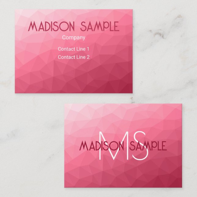 Carte De Visite Monogramme Motif rose à maillage géométrique rose (Devant / Derrière)