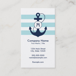 Carte De Visite Monogramme nautique bleu d'Ancre
