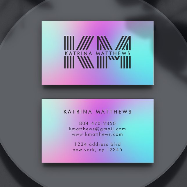 Carte De Visite Monogramme néon rose bleu et violet ombre (Neon Pink Blue & Purple Ombre Monogram Business Card
)