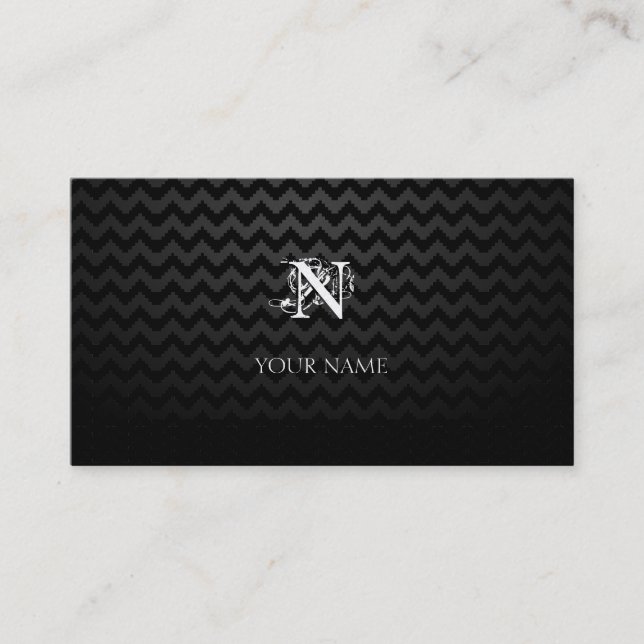 Carte De Visite Monogramme noir avec Motif Chevron (Devant)