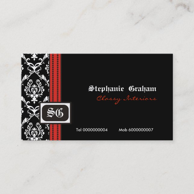 Carte de visite monogramme noir blanc élégant dama (Devant)
