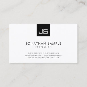 Carte De Visite Monogramme noir blanc moderne Modèle simple