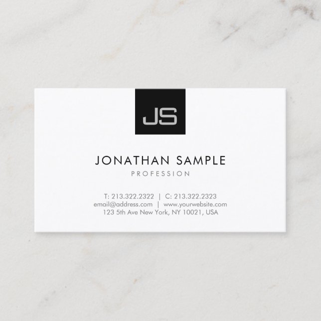 Carte De Visite Monogramme noir blanc moderne Modèle simple (Devant)
