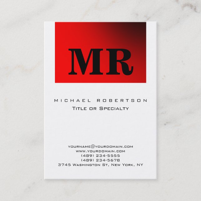 Carte de visite Monogramme noir blanc rouge minima (Devant)