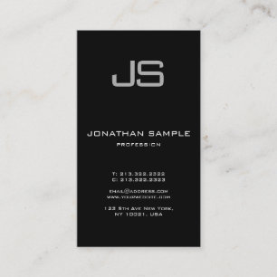 Carte De Visite Monogramme Noir Blanc Sleek Plain à la mode