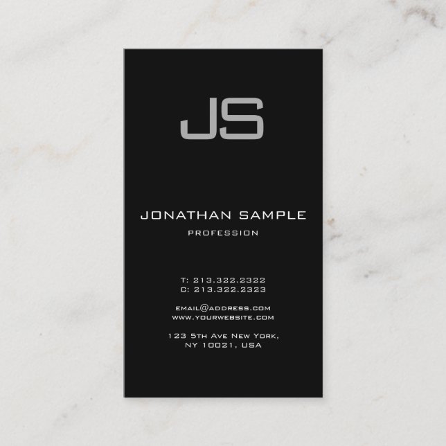 Carte De Visite Monogramme Noir Blanc Sleek Plain à la mode (Devant)