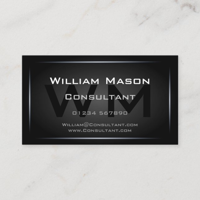 Carte De Visite Monogramme noir cool professionnel - Hi-Res (Devant)
