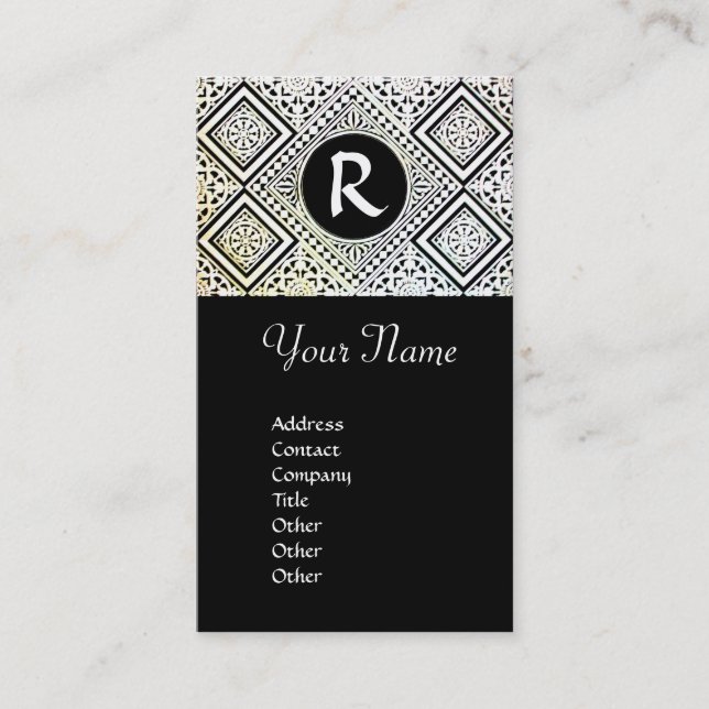 CARTE DE VISITE MONOGRAMME NOIR ET BLANC DE DAMASK EAGLE ROMAIN (Devant)