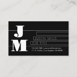 Carte De Visite Monogramme noir et blanc rétro-modern personnalisa