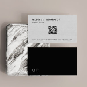 Carte De Visite Monogramme noir et blanc simple Code QR