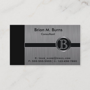 Carte De Visite Monogramme noir exécutif d'acier de brosse