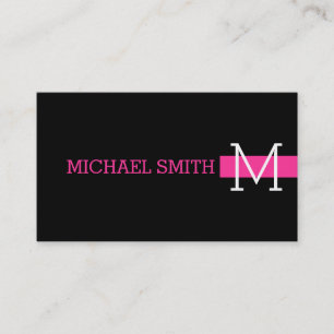 Carte De Visite Monogramme noir moderne rose chaud
